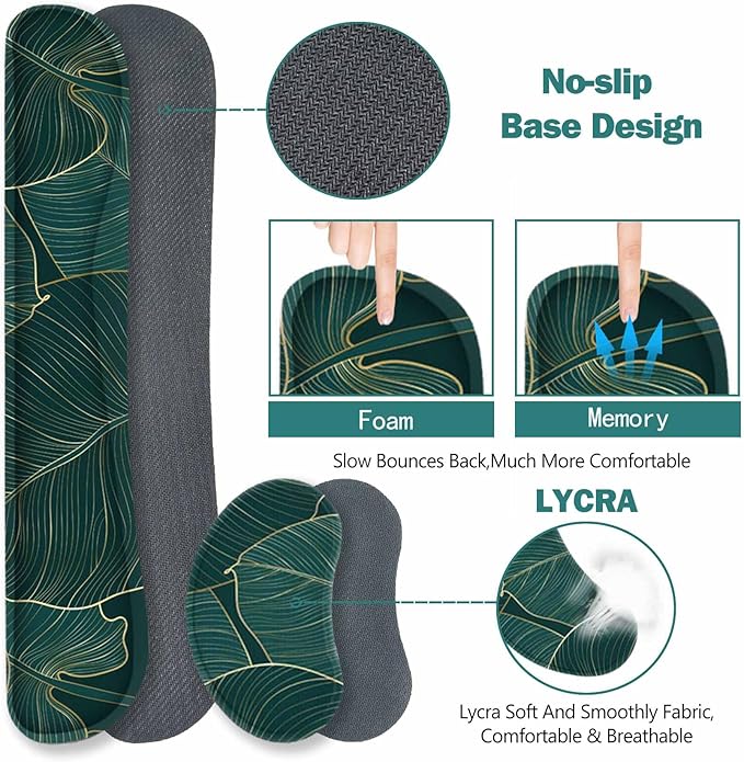 ToLuLu Extended Gaming Mouse Pad Memory Foam Ergonomic Keyboard Mouse Wrist Rest Support Set Large Desk Mat with Stitched Edges Non-Slip Base Mousepad for Home Office Game Green Golden Leaves