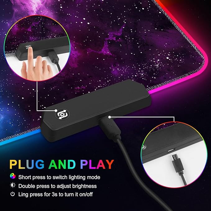 ARTSO RGB Mouse Pad LedXXL Large Mouse Pad Purple Blue Starry Nebula Big Mouse mat Computer Mousepad with 14 Light Modes 35.4 x15.7 Inch Keyboard Mat