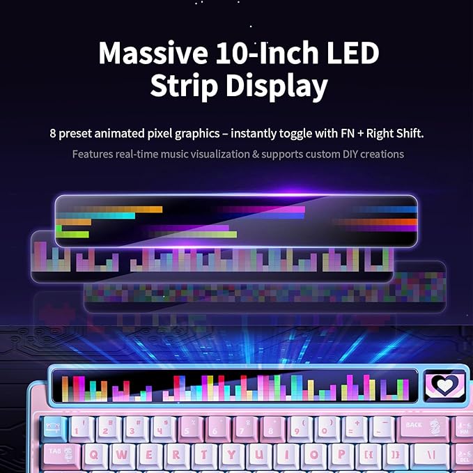 x Aula AMG65 Mechanical Gaming Keyboard w/Dual Screen 65% Wireless Small Custom Keyboard RGBBluetooth/2.4G/Wired Rapid Trigger Hot Swappable for Windows Laptop PC Mac - Pink/Blue
