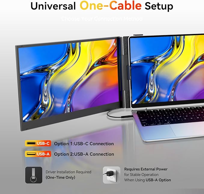Laptop Screen Extender One Cable - Triple 14 Ultra Thin IPS FHD 1080P Portable Monitor for 13.3-17 Laptops Compatible with Windows Mac Travel Work
