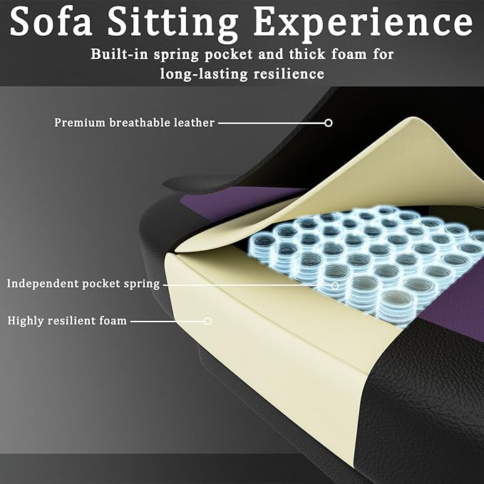 Gaming Chair with Pocket Spring Cushion and Footrest PU Leather Game Chair Adjustable Headrest Home Office Desk Chairs Comfortable Ergonomic Computer Chairs - Purple