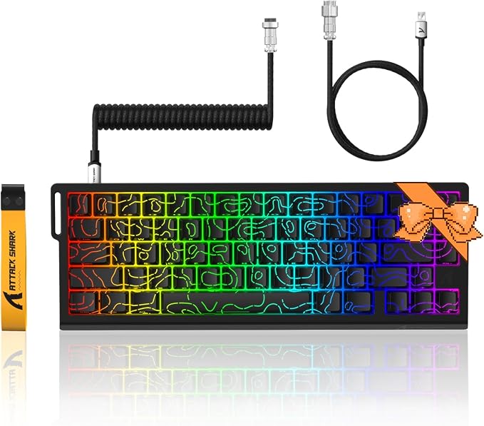 ATTACK SHARK X68 HE 8KHZ Rapid Trigger Keyboard Magnetic Switch0.01 mm RT AccuracyWired RGB 60% Gaming Keyboard TKL with Adjustable ActuationSnap TapCoiled Cablefor PC/Mac(Black Contour)