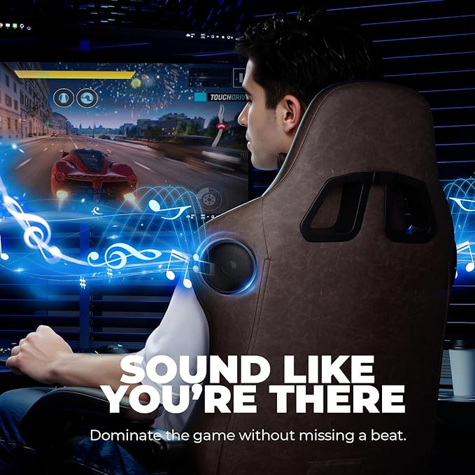 GTPLAYER ACE-PRO Music Gaming Chairs – Built-in Speakers App Support &amp Bluetooth Control Computer Game Chairs with Footrest for Adults Ergonomic Reclining Silla Linkage Armrest Light Brown