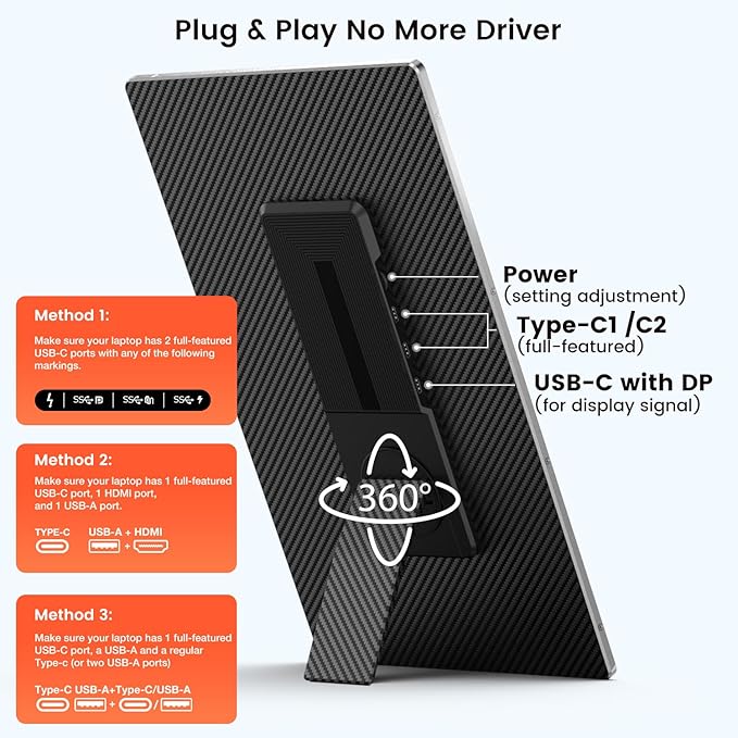15.6 Laptop Screen Extender 1080P FHD Laptop Monitor Extender with 120% sRGB 235°Rotation Detachable Dual Monitor Plug &amp Play Triple Screen Compatible with Windows Mac Chrome
