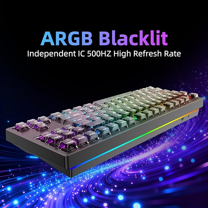 FE87 V2 Wired Mechanical Keyboard Dual 8KHZ Polling Rate Support SODC/Latency As 0.125MS/ARGBHot Swappable Gasket Sturcture Gaming Keyboard (Black/Hyacinth Switch)