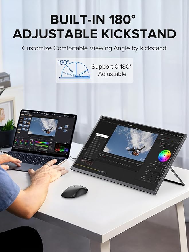 UPERFECT 24.5 Portable Monitor 240Hz Gaming Monitor 2000:1 Contrast FreeSync 0.1ms Fast IPS Large Screen Built-in 180° Adjustable Stand/VESA USB-C HDMI Second Screen for Laptop Phone Game Console