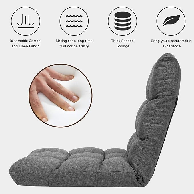 GORELAX Floor Chair with Back Support 14-Poistion Adjustable Folding Gaming Chair Recliner Meditation Chair with Steel Frame Padded Lazy Sofa Chair for Adults Kids (Gray)