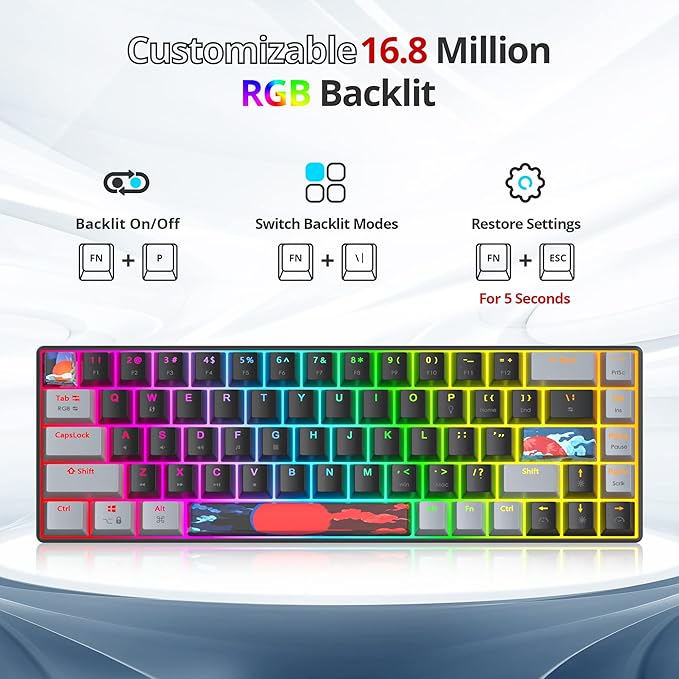 Owpkeenthy Portable 65% Percent Mechanical Gaming Keyboard Mini Wired Ultra Compact RGB 68 Keys Office Keyboard with Red Switch Backlit for PC/PS5/XBOX(Dark/ 68 Red Switch)
