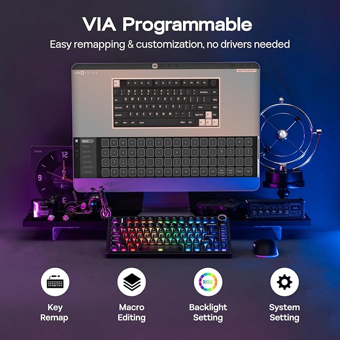 EPOMAKER x Aula F75 Ultra Wireless Gaming Keyboard with Knob 10000mAh Hot Swap RGB PBT Keycap Creamy Sound VIA 75% Mechanical Keyboard for Win/Mac (Black Reaper)