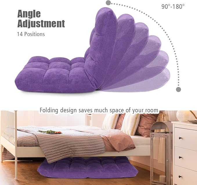 DORTALA Floor Gaming Chair with Back Support 14-Position Adjustable Banana Chair for Adults Foldable Floor Seats for Reading Gaming (Purple)