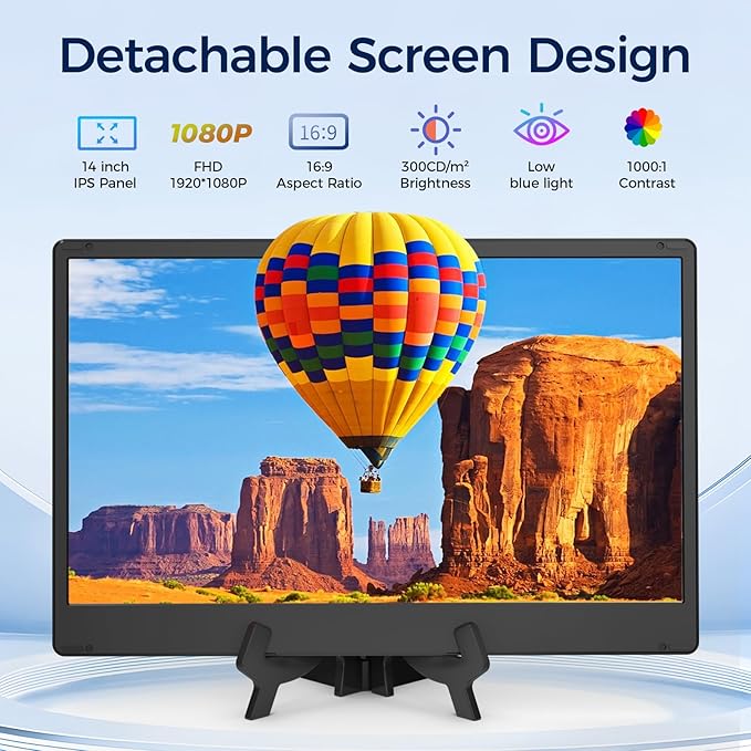 Laptop Screen Extender1080P FHD Portable Monitor with 360°Rotation Detachable Screen Triple Monitor Extender Plug &amp Play Fits Laptops (Mac/Win/Android) (14'' Triple Screen)