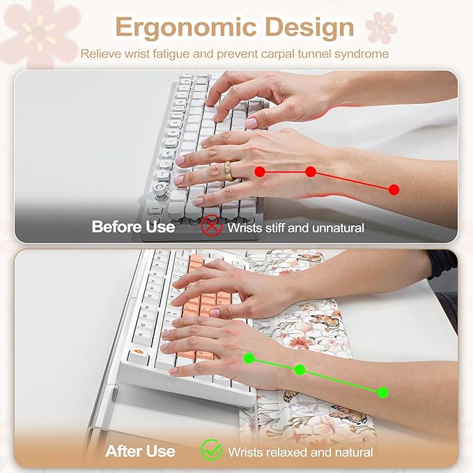 2 in 1 Acrylic Computer Keyboard Holder with Soft Wrist Rest Butterfly Keyboard Wrist Pad 3-Level Height Adjustment for Ergonomic Typing Wrist Rests for Office (White)