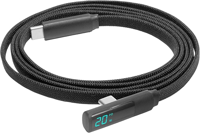 BoxWave Cable Compatible with NEOFYTE Portable Monitor for Laptop T14P (14 in) - PowerDisplay PD Right Angle Cable (4ft) - USB-C to USB-C (100W) LED Wattage Info Extra Long Braided Nylon - Jet Black