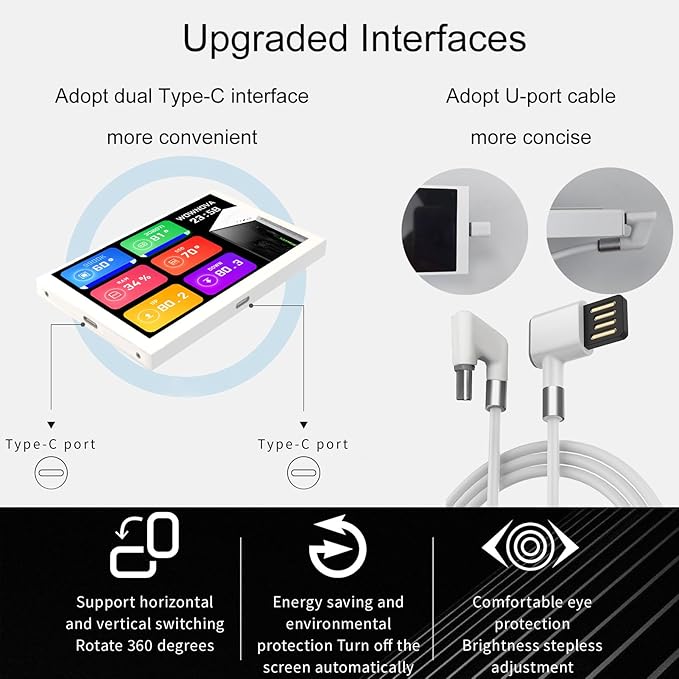 WOWNOVA White 3.5in Computer Temp Monitor ARGB PC Case Secondary Screen USB Mini Screen IPS Display for CPU RAM HDD Data Monitor