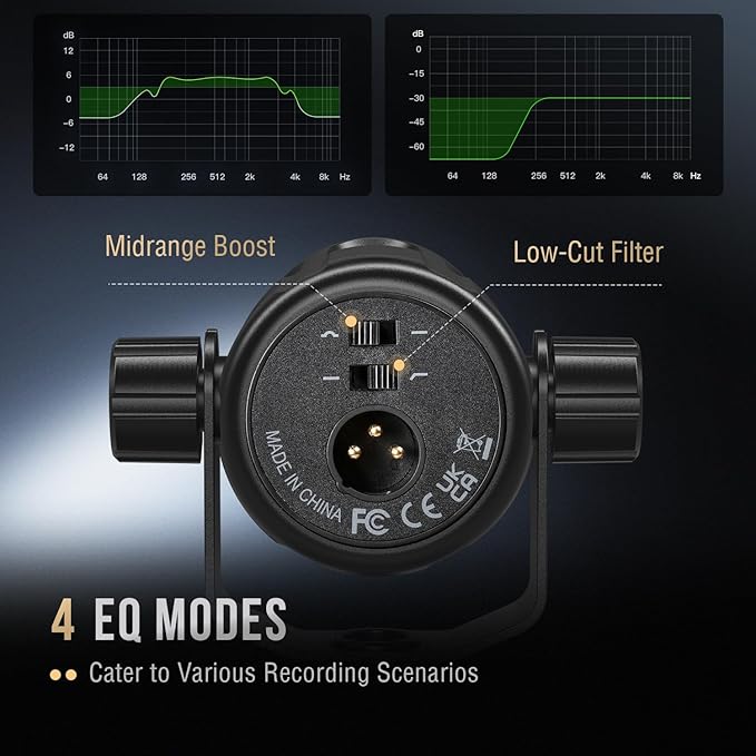 FIFINE XLR Dynamic Microphone Studio Vocal Mic for Recording All Metal XLR Podcast Microphone with Mid-Boost Low-Cut Filter for Voice-Over Compatible with Mixer/Audio Interface-AmpliTank TANK1