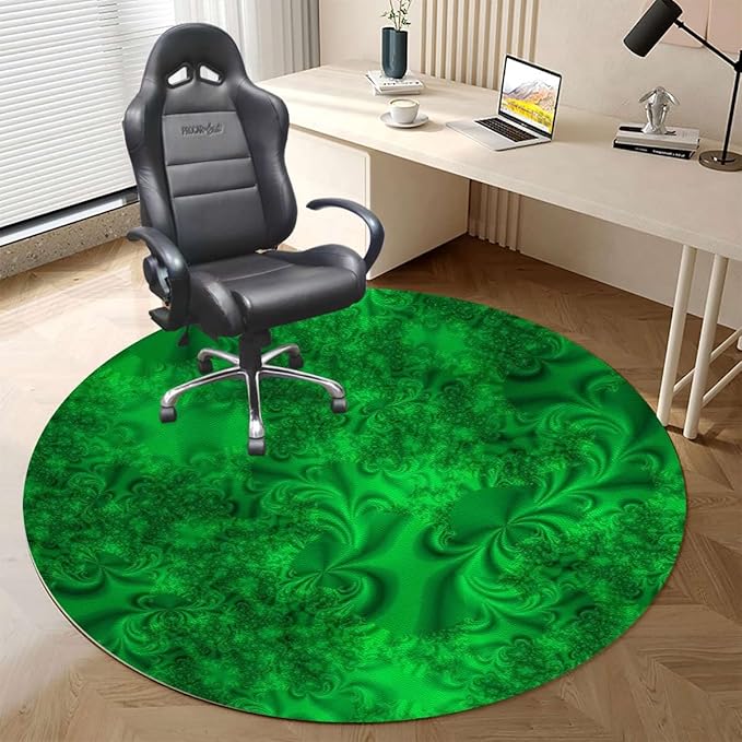 Emerald Green PU Leather Chair Mat for Hard Floors Vibrant Abstract Psychedelic Waterproof Office Floor Mat Chair Floor Protector for Rolling Chair Lime Green Diameter 39.4 in