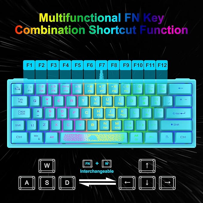 60% Gaming Keyboard and Mouse Combo Samll Mini RGB Backlight Mechanical Feeling and Honeycomb Optical Mouse Mouse pad for Gamers and Typists