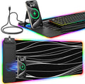 RGB Mouse Pad with Foldable Phone Stand &amp Wireless Charger 31.5x11.8 XL Gaming Mousepad Large Desk Mat Desk Pad with Dual Charging for Phone &amp AirPods | 11 Colors &amp 5 Modes | Waterproo