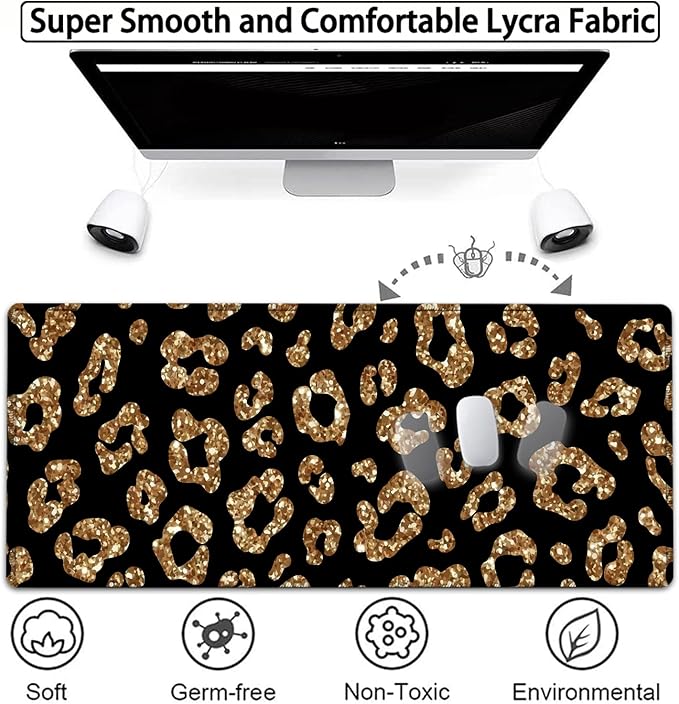 Large Gaming Mouse Pad 31.5x11.8 in Extended Computer Mouse Mat with Non-Slip PU Base Ergonomic Memory Foam Keyboard Wrist Restfor Work Gaming Rose Gold Glitter Psalm 465 Black Office Desk Pad