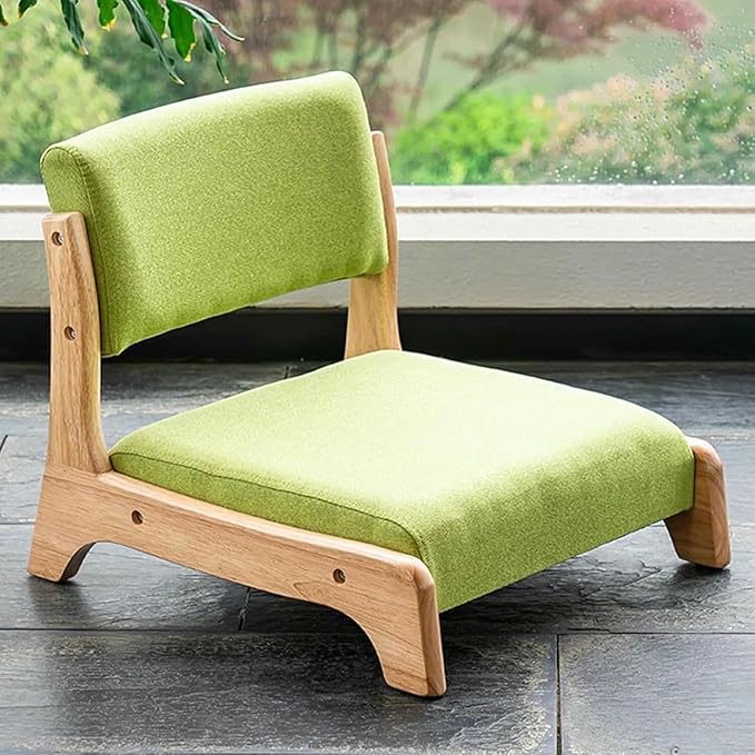 ELEFOCUS Meditation Chair with Back Support - Solid Timber Tatami Floor Chair for Living Room Bedroom Bay Window(Green)