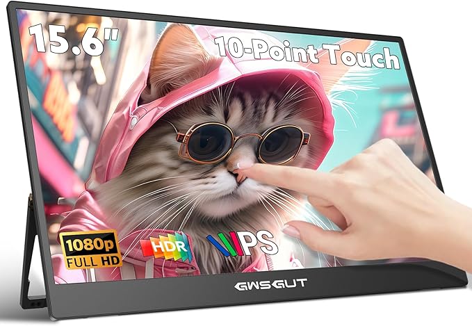 Portable Monitor Touchscreen 15.6'' FHD 1080P USB-C HDMI Ultra-Slim Gaming Display Built-in Stand Speakers HDR IPSfor Laptop PC Mac Phone PS4/5 Travel Monitors (1080p Touchscreen 15.6)