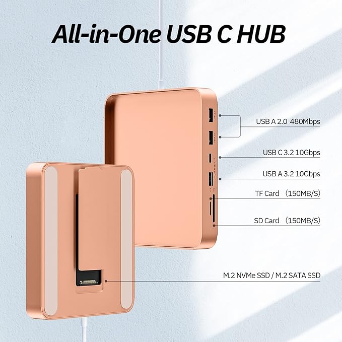USB C Hub for iMac 24 inch 2021/2023/2024 Minisopuru iMac Hub Support M.2 NVMe SSD i Mac Accessories for iMac M1/M3/M4 USB C Adapter with USB A/C 10Gbps SD/TF M.2 SSD (Not Included) Orange.