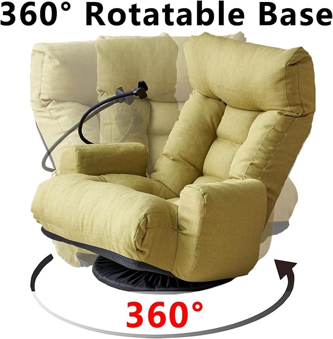 Swivel Gaming Floor Chair with Phone Holder &amp Arm Comfy Reading Chair with Side Pocket for Adults Upholstered Floor Chair with Adjustable Back for Bedroom Living Room (Green)