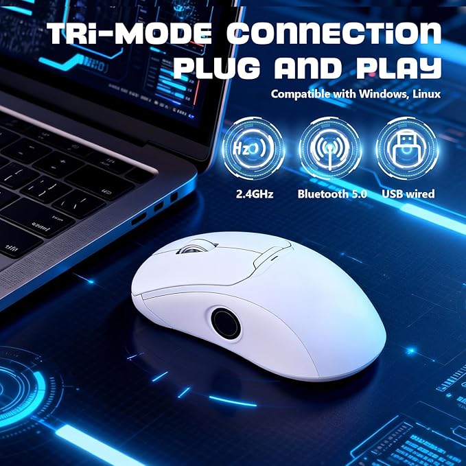 Gugxiom 2-in-1 Fingerprint Sensor &amp Wireless Mouse Fingerprint Sensor for 7 8 10 11 Hello – Supports up to 20 IDs 2.4 GHz with USB Unifying Receiver Bluetooth 5.0 Mouse (White)