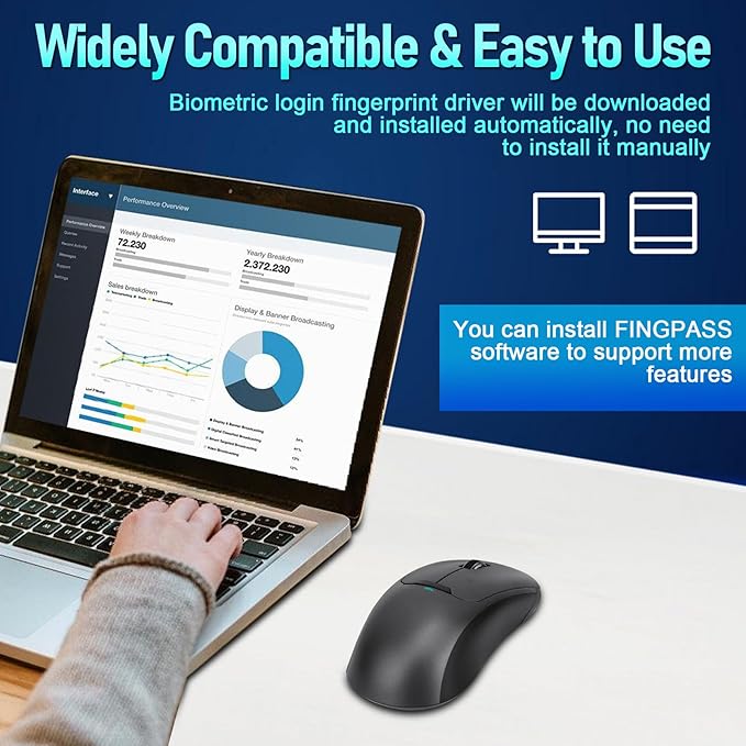 Gugxiom 2-in-1 Fingerprint Sensor &amp Wireless Mouse Fingerprint Sensor for Windows 7 8 10 11 Hello – Supports up to 20 IDs 2.4 GHz with USB Unifying Receiver Bluetooth 5.0 Mouse (Gray)