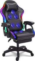 Massaging Gaming Chair with Footrest and Lumbar Support Gaming Chair with RGB Lights and Speakers Ergonomic Office Chair Adjustable Linkage Armrests. Gaming Chair for Adults.Black