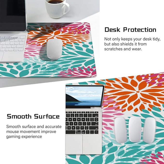 Abstract Art Flower Large Mouse Pad Gaming Mousepad Desk Mat for Desktop Computer Keyboard Waterproof Mouse Mat Desk Pad with Non-Slip Base for Game School Office Home 35.4 x 15.7