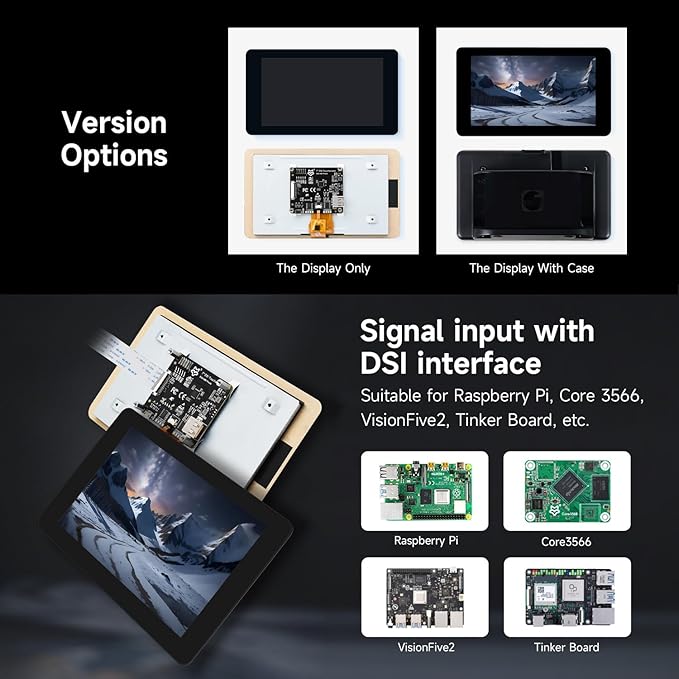 Generic LUCKFOX Touchscreen7 inch DSI Display Support 3D Printing Compatible with Raspberry Pi 5/4/3 IPS Screen Capacitive LCD 800x480 170°Wide Viewing Angle Toughened Glass LCD Black