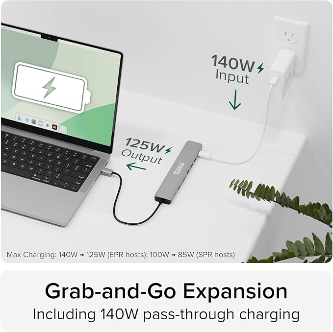 Plugable USB C Hub Multiport Adapter: 9-in-1 with 140W PD Charging 4K 60Hz HDMI 10Gbps Data Transfer Gigabit Ethernet SD for USBC USB4 Thunderbolt MacBook Windows Chromebook (USBC-9IN1E)