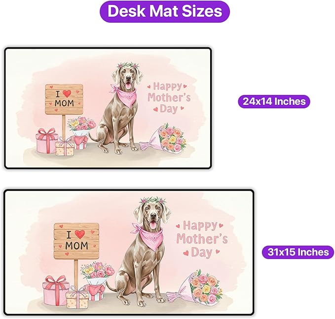 Happy Mother's Day Weimaraner Love Dog Mom Heart Flower Desk Mat Full Keyboard Mouse Pad Weim Gray Ghost Dog Lover Large Mousepad 12004