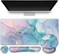 ToLuLu Desk Mat XXL Large Mouse Pad Wrist Support Set4 in1 Gaming Mousepad Desk Pad+ Ergonomic Mouse Pad with Wrist Rest + Keyboard Wrist Rest+Coaster for Home Office Computer Blue Glitter Marble