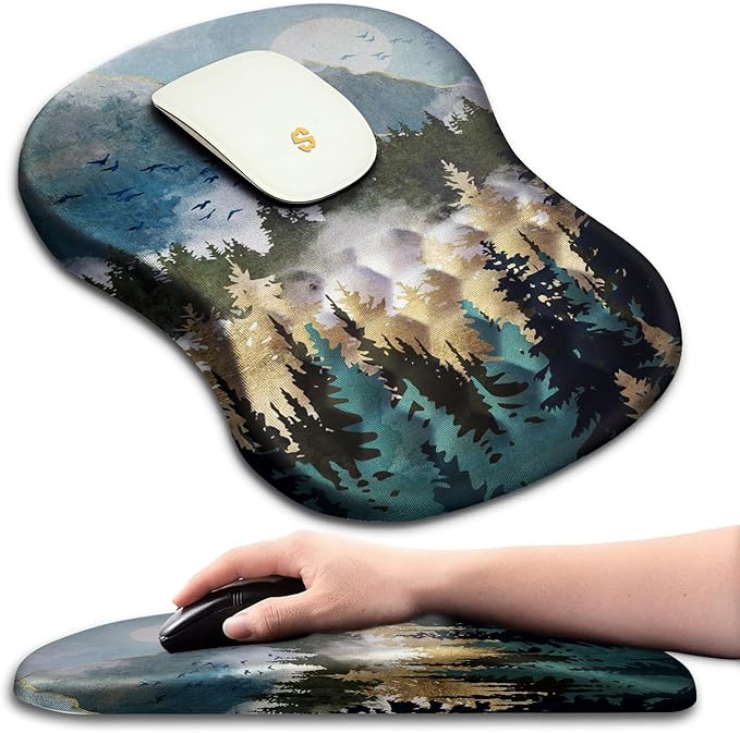 Ergonomic Wrist Rest Mouse Pad Massage Relief for Carpal Tunnel Entire Memory Foam Non-Slip Computer Mouse Pad for Wireless Forest Sunrise