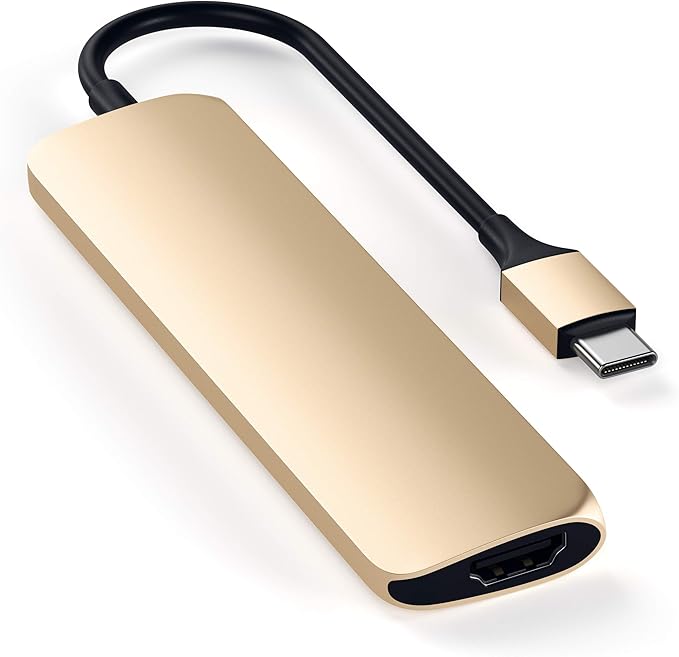 Satechi USB C Hub Multiport Adapter USB-C Docking Station with 4K HDMI 60W USBC PD Charging 2 USB-A for MacBook Air/Pro M5/M4 Dell HP Surface Lenovo - Gold Slim Classic