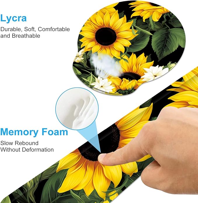 Keyboard Wrist Rest and Mouse Wrist Rest Pad with Cup CoasterMade of Memory FoamErgonomic SupportEasy-Typing and Pain Relieffor Gaming Office Home ComputerNice Sunflowers Floral