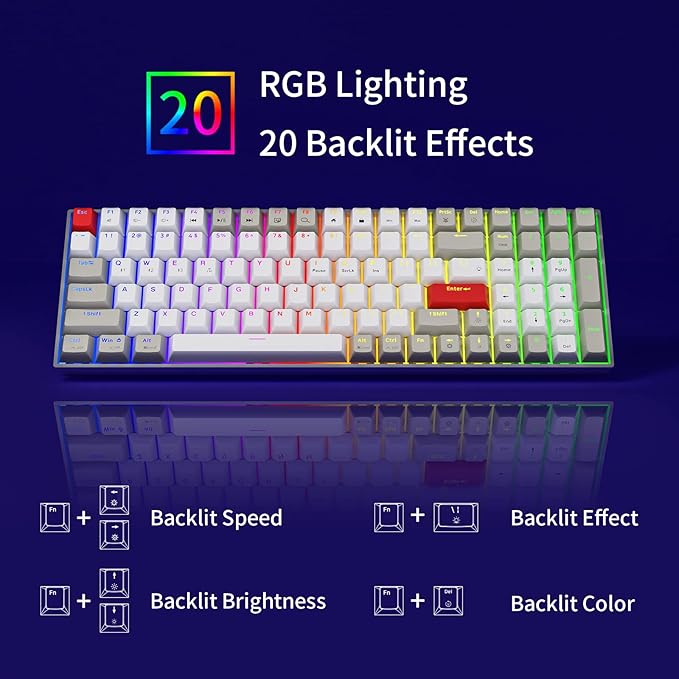 Newmen GM1000 Wireless Mechanical Gaming KeyboardBluetooth 5.0/2.4GHz/USB-C Hot Swappable Custom KeyboardRGB Backlit Mechanical Keyboards for with Number Pad for Mac/Win(G-Red Switch)