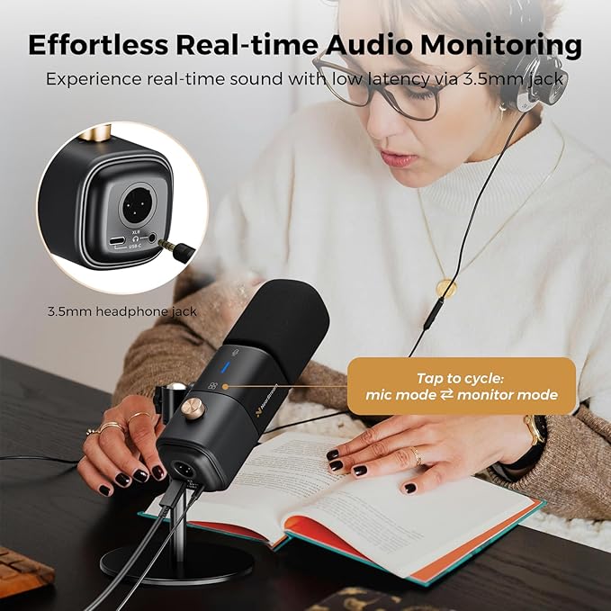 NearStream AM25X Gen2 XLR/USB Condenser Microphone with Noise Canceling/Volume Control/Headphone Jack/Mute Podcast Microphone for PC/Audio Mixer Desktop Mic for Stream/Podcast/Gaming/Music Record