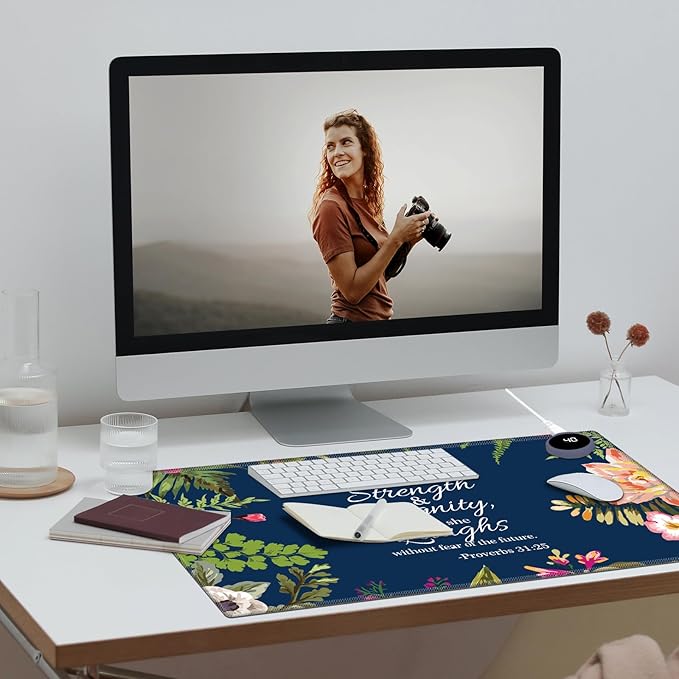 Warm Desk PadWarm Mouse Pad GamingOffice Desk Matwith 3 Levels Heated &amp 3 Hours Auto Shut - 23.6 x 14.2 inch PU Leather Laptop Keyboard Mat for Home Office Hand WarmerPsalm 31:25 Watercolor Fl