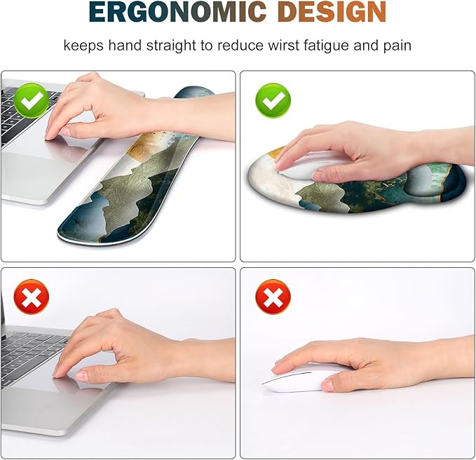 Gaming Mouse Pad Large Desk Mat Cute Desk Pad Protector 4in1 XXL Mousepad +Keyboard Wrist Rest+Mouse Wrist Rest+Coaster Set with Ergonomic Desk Pad for Home Office Table Computer Green Mountain