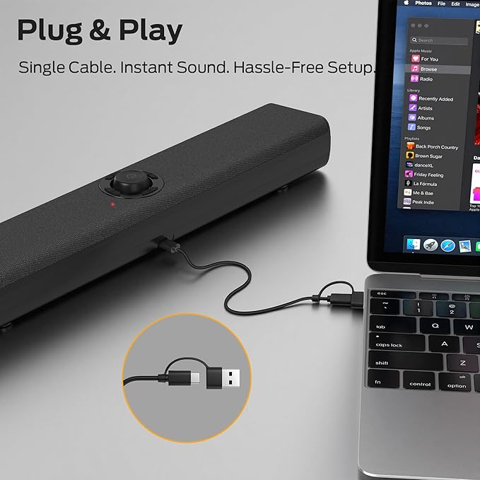 Monster S330 Computer Speakers HiFi Stereo Sound PC Speakers Bluetooth 6.0 Computer Sound Bar with Dynamic RGB Light USB/Type-C Plug &amp Play Gaming Speakers for Computer Desktop PC Laptop Ta