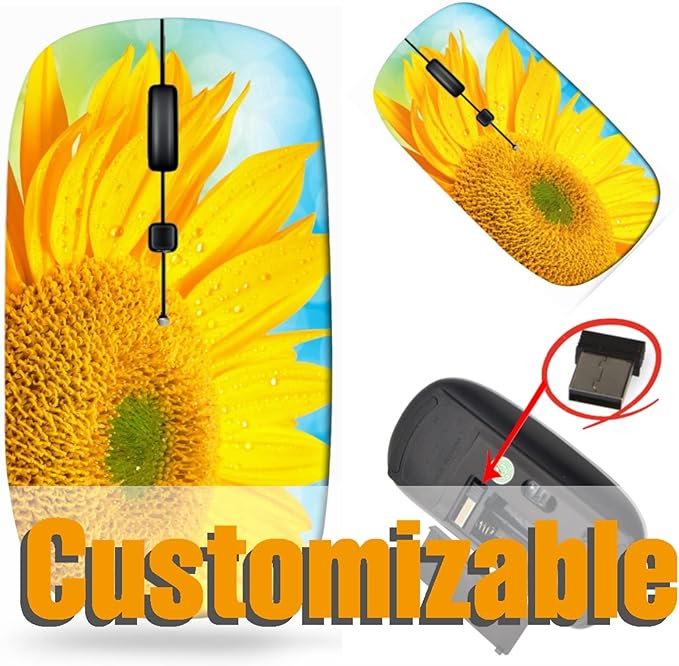 maizi Mouse Chromebook Laptop PC Notebook Mice 20296986 Close up of Sunflower Portable 2.4G with USB Receiver Printed in USA