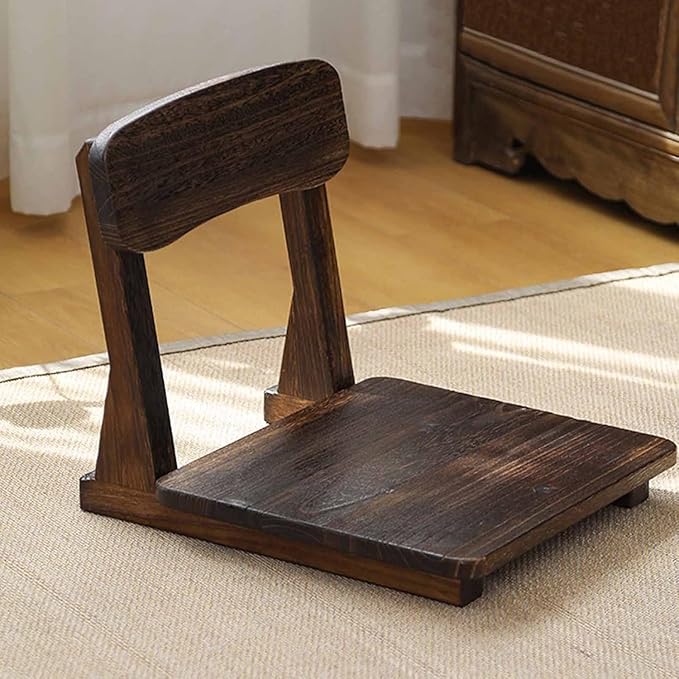 ELEFOCUS Japanese Style Solid Timber backrest Chair Home Tatami seat Comfortable Sofa Japanese Style Solid Timber Floor Chair(Charcoal Burner 1)