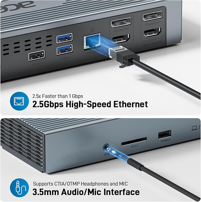 Acer Thunderbolt 4 Dock 16 in 1 DisplayLink Docking Station 4 Monitor 3×TB4+2×HDMI+2×DP Up to 8K &amp 40Gbps 160W Power 2.5G Ethernet SD4.0 USB C Dock for MacBook Pro/Max Dell Acer HP etc