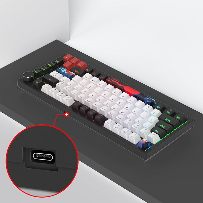 75 Percent Keyboard Gasket-Mounted with Sound Absorbing Pads 82-Key Compact Wired RGB Mechanical Gaming Keyboard Hot-Swap Socket for Win White