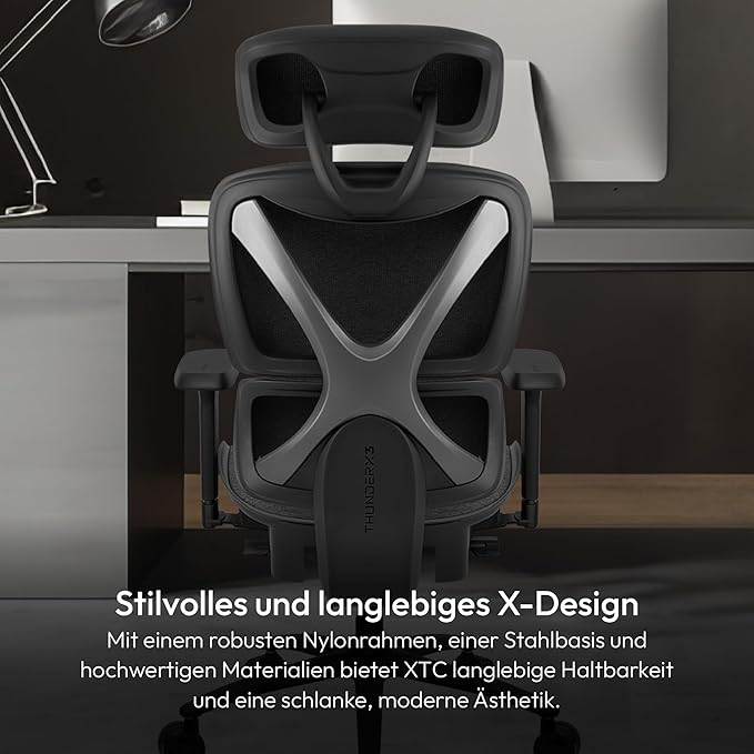 ThunderX3 XTC Ergonomic Office Chair for Adults Gaming Chair High Back Desk Chair Synchronous Tilt Self-Adjusting Lumbar Support and Backrest Adjustable Headrest Fabric Loft Dark Grey