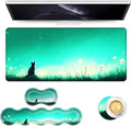 Keyboard Mouse Pad Set Extended Gaming Mouse Pad+Ergonomics Keyboard Wrist Rest Support Memory Foam Easy Typing Pain Relief 4Pcs XL Ultra Thick Desk MatCat in Dandelion Field