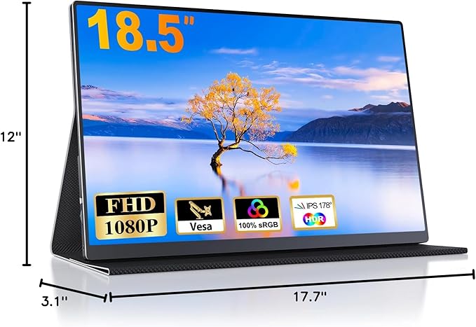 18.5 Inch Portable Monitor for Laptop FHD 1080P 100% sRGB Travel Monitors for Laptop Portable Computer IPS Display w/VESA External Monitor USB-C HDR HDMI Portable Screen w/Smart Cover &amp Speaker